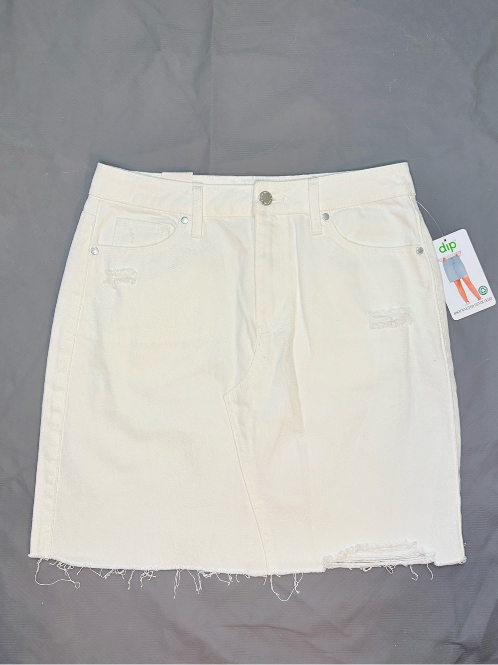 NWT - dip - White High-Waisted Distressed Denim Skirt - Women’s 8